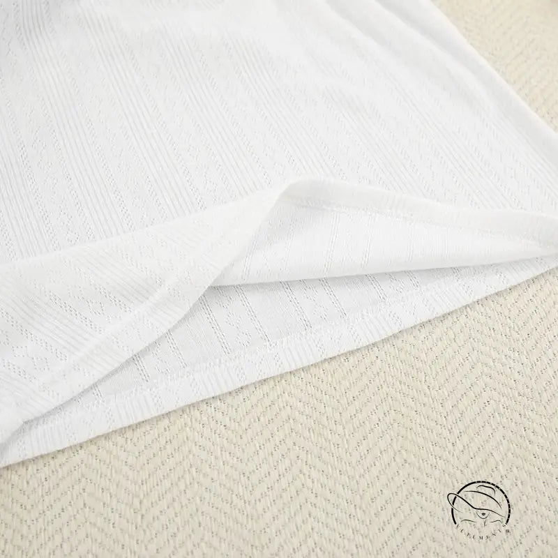 White textured loosely woven fabric in sexy knitted shorts homewear set