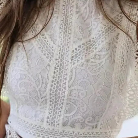 Sexy lace chiffon tank top with zippered mock neck and intricate patterns