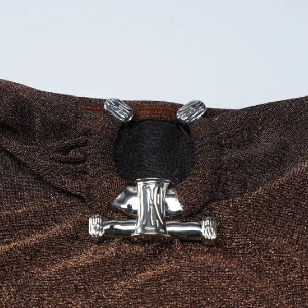 Brown shimmering lace hip skirt with silver clasp in sexy lace hip hip skirt suit for summer