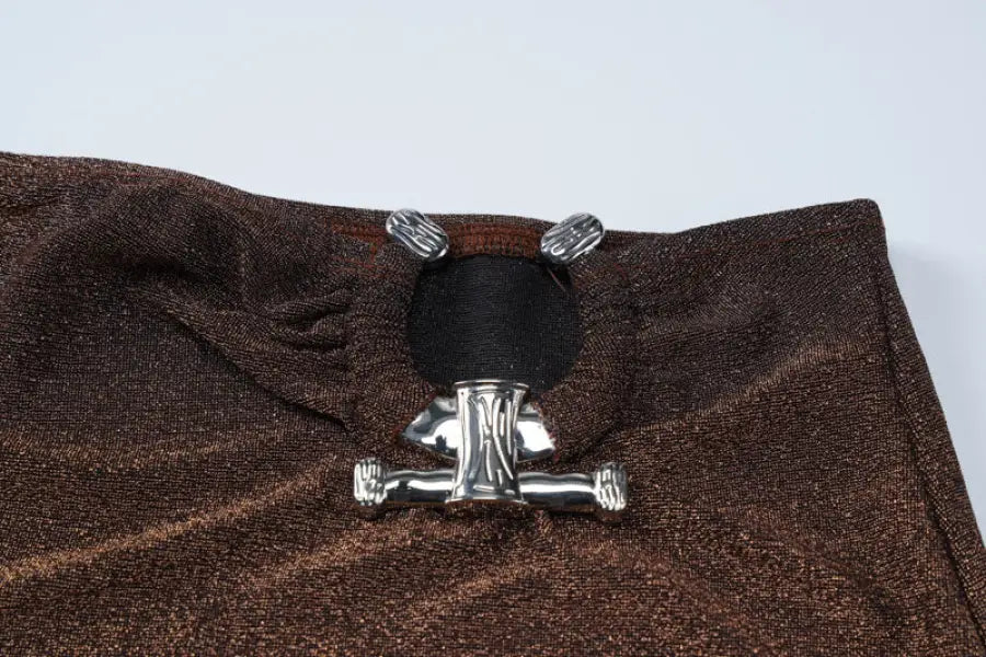 Brown shimmering lace hip skirt with silver clasp in sexy lace hip hip skirt suit for summer