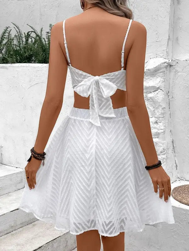 White two-piece skirt set featuring high waist mesh midi skirt for summer style