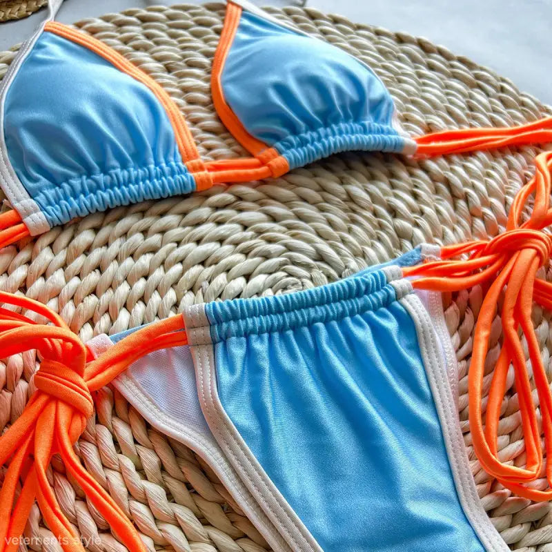 Blue and orange bikini from Multi Rope Split Nylon Swimsuit for Boho Summer Vacations