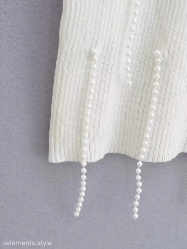 White knit top with pearl embellishments, stylish sexy pearl vest for summer wear