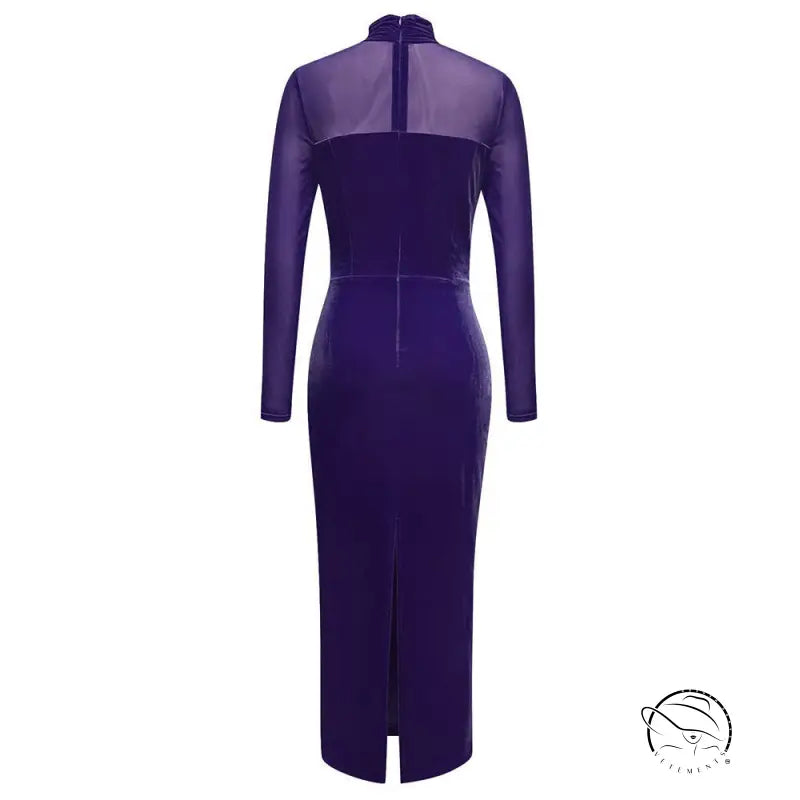 Sexy retro hollow velvet maxi dress with purple velvet and lace details