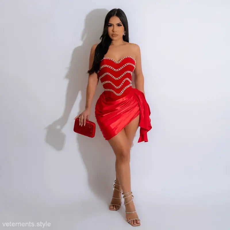 SEXY RHINESTONE SHORT DRESS-VETEMENTS