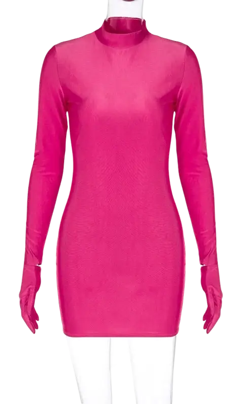 Bright pink sexy sheath long sleeve bodycon party dress