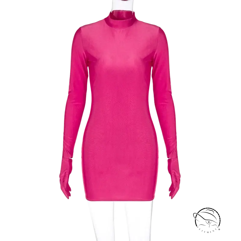 Bright pink sexy sheath long sleeve bodycon party dress