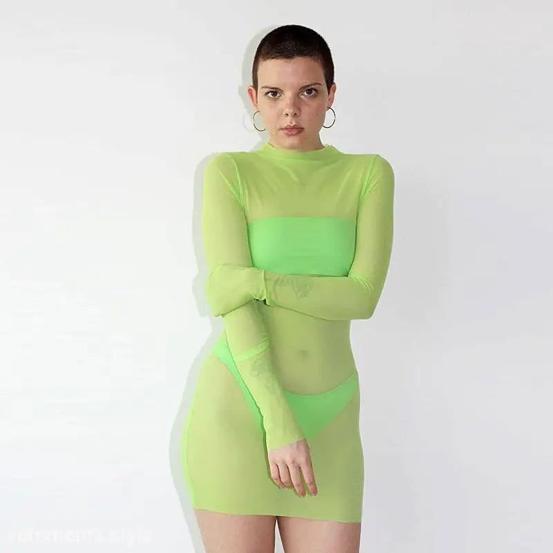 Sheer neon green mesh lingerie dress from Sheer Mesh Bodycon Dress for Parties and Clubs
