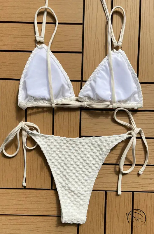 Sexy single swimsuit: white string bikini with boho tie strap