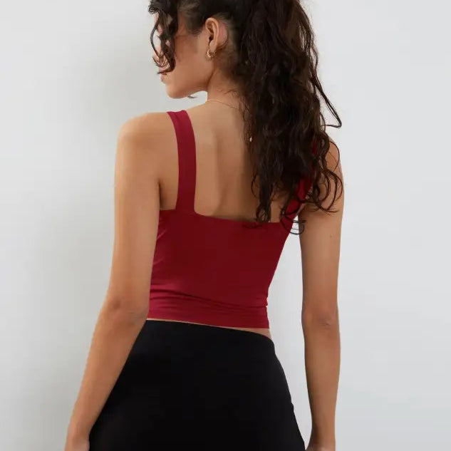Fashionable Burgundy Square-Neck Tank Top with Slim Cutout Design by Vetements Style