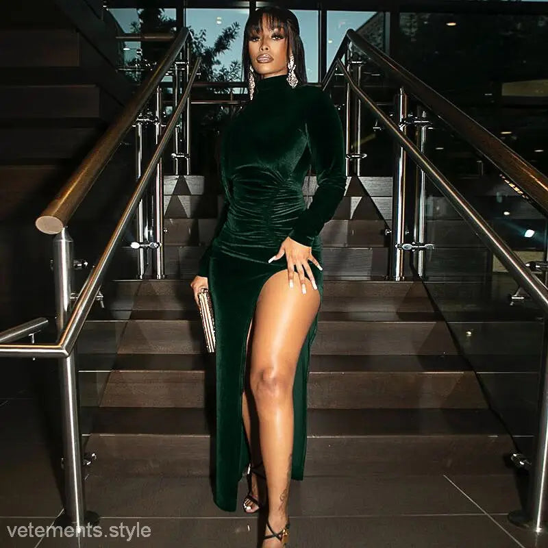 SEXY SLIM FIT PLEATED HIGH SLIT DRESS-VETEMENTS