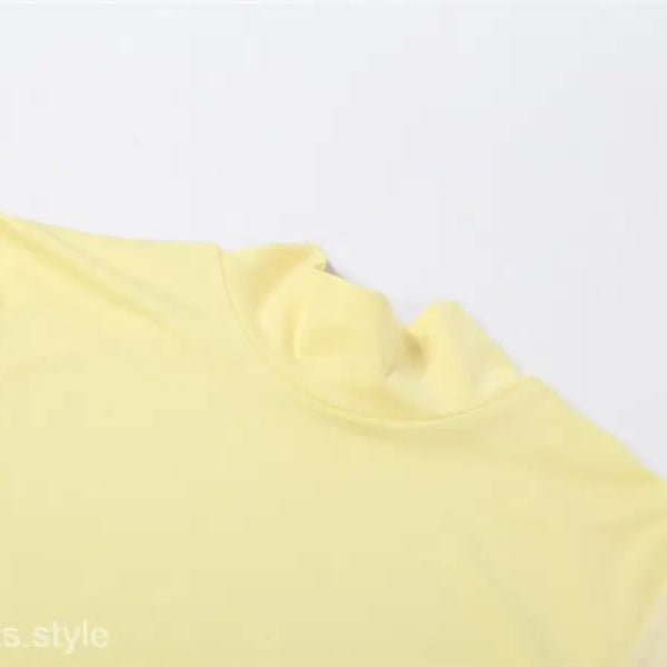 Pale yellow shirt jumpsuit collar and shoulder area, slim fit t shirt for summer wear