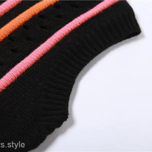 Black knit top with colorful stripes as part of the sexy slim street dress collection