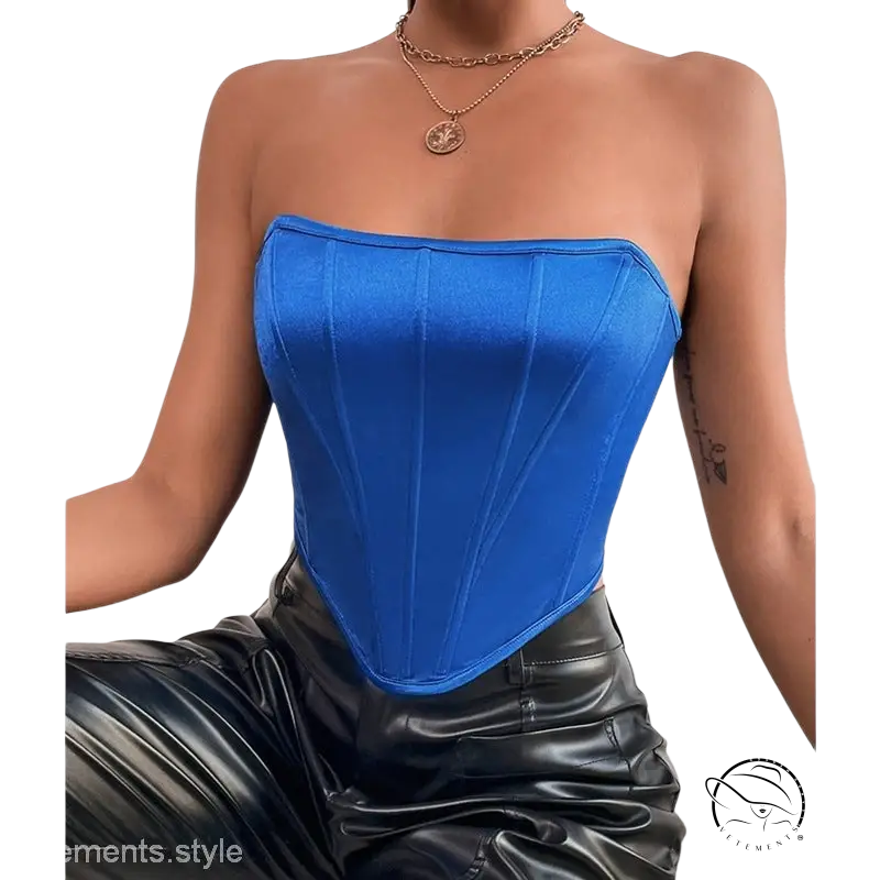 Sexy summer slim corset tube top in royal blue with black faux leather pants