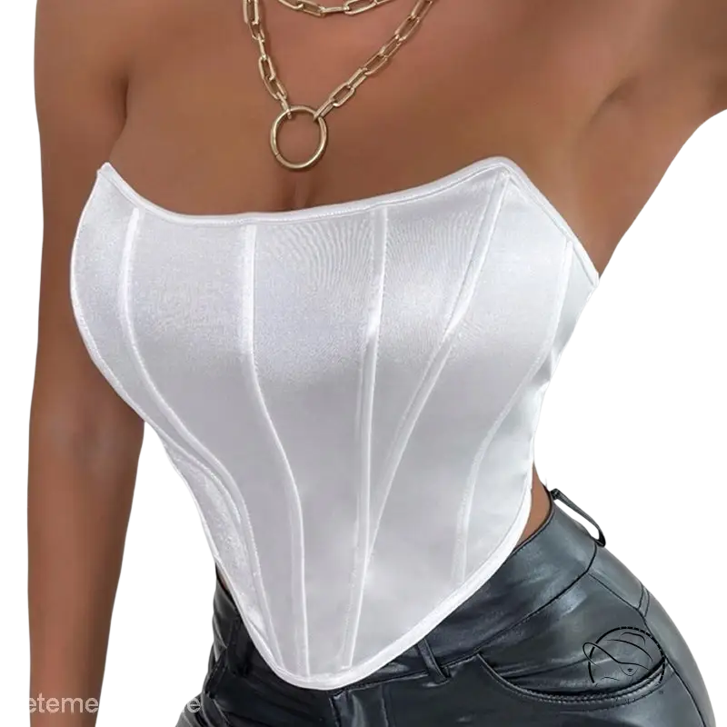 Sexy summer slim corset tube top with glossy boning and black pants