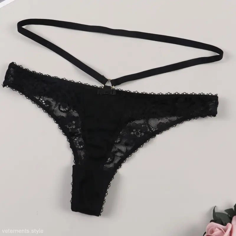 Black lace thong underwear with thin waistband, sexy T shaped lace underwear for summer style