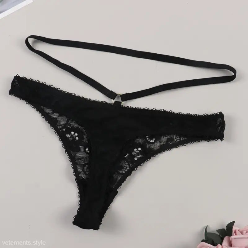 Black lace thong underwear with thin waistband, sexy T shaped lace underwear for summer style