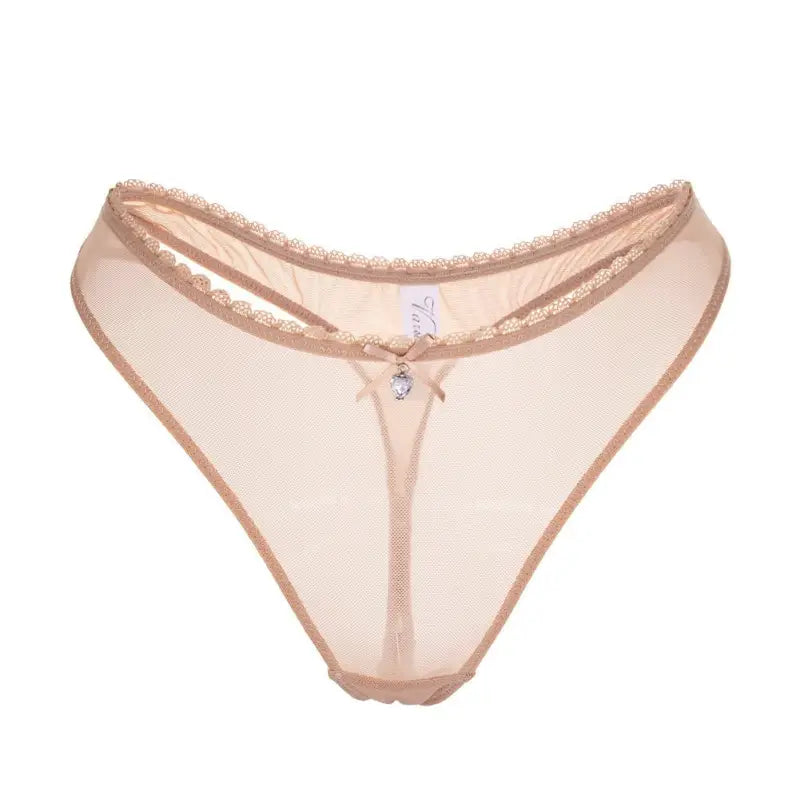 Nude mesh and lace sexy T shaped low rise thongs with delicate trim and free shipping