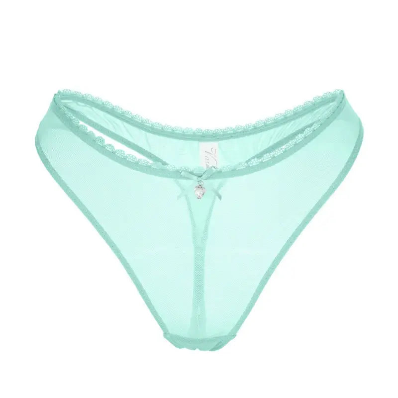 Mint green lace-trimmed sexy T Shaped Low Rise Thongs with bow detail and free shipping