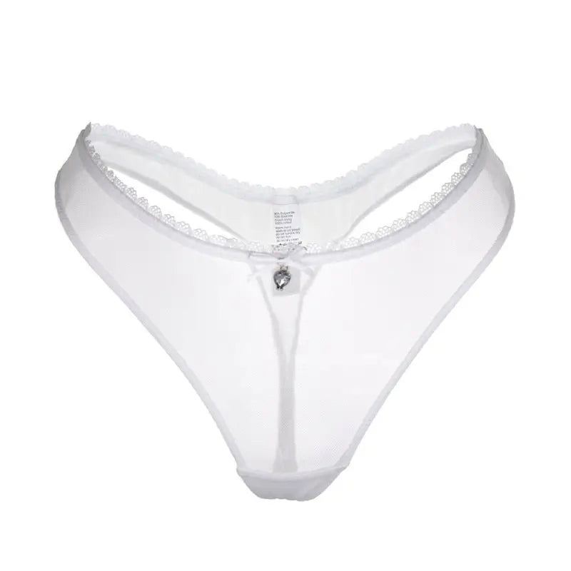 White lace-trimmed sexy T shaped thong with charm, perfect for stylish comfort and free shipping