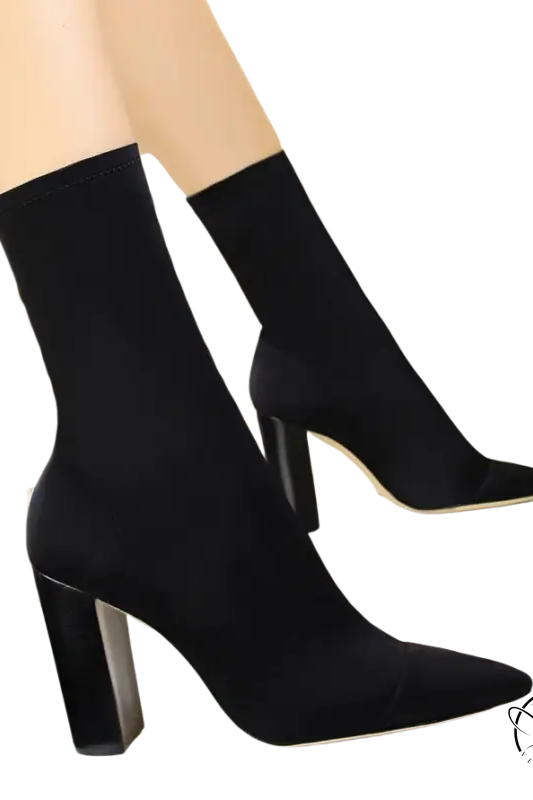 Black sexy talons heels: stretch fabric ankle boots for office wear