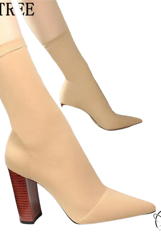 Sexy talons heels: beige high heels boots with reddish-brown chunky heels