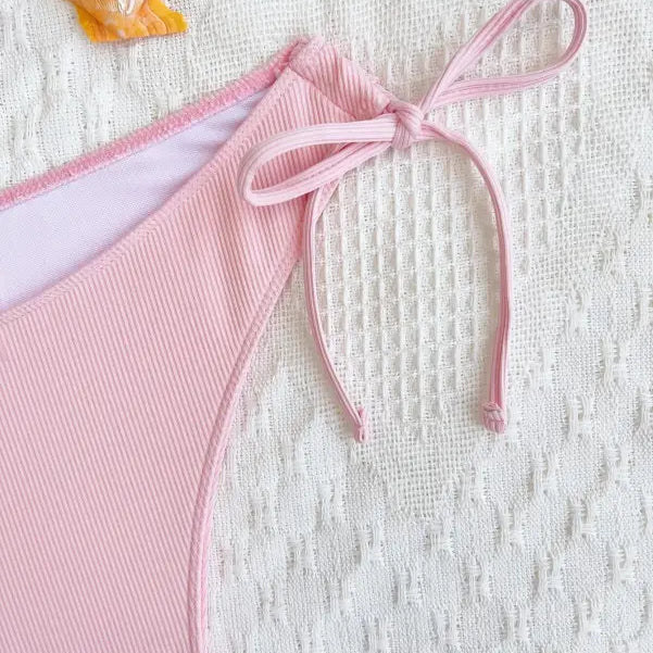 Pink sexy tied swimsuit bottom with boho tie straps