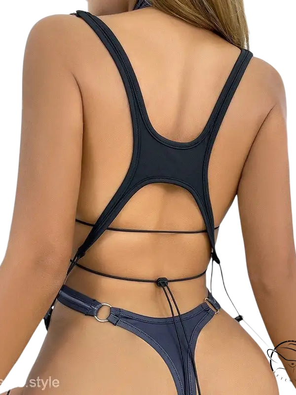 Sexy tight jumpsuit with navy blue strappy cut-out back design