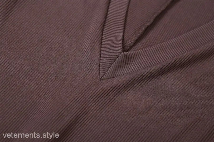 Sexy yoga long jumpsuit with brown ribbed v-neck and elastic hem