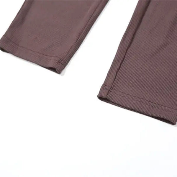 Sexy yoga long jumpsuit with brown textured leggings, elastic waistband, cuffs