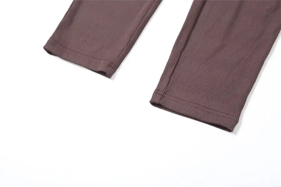 Sexy yoga long jumpsuit with brown textured leggings, elastic waistband, cuffs