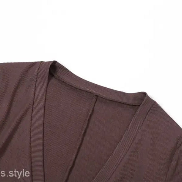 Sexy yoga long jumpsuit with brown v-neck sweater detail