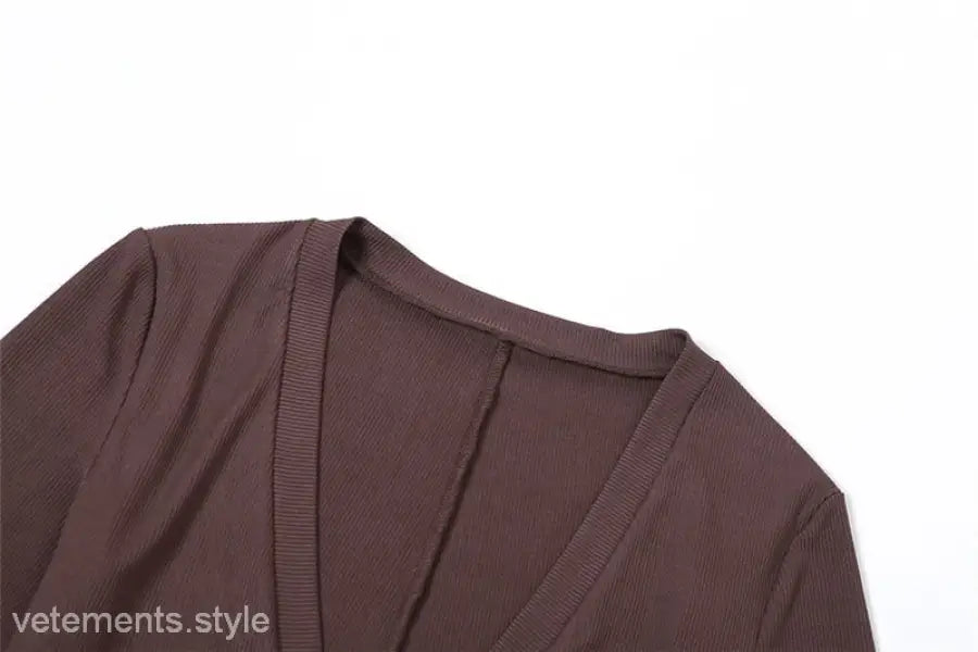 Sexy yoga long jumpsuit with brown v-neck sweater detail