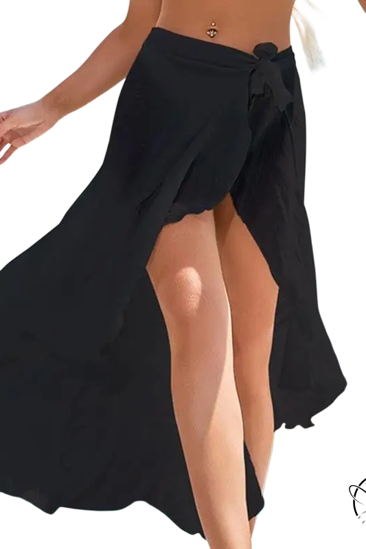 Sky blue boho midi skirt with tie sleeves in lightweight polyester