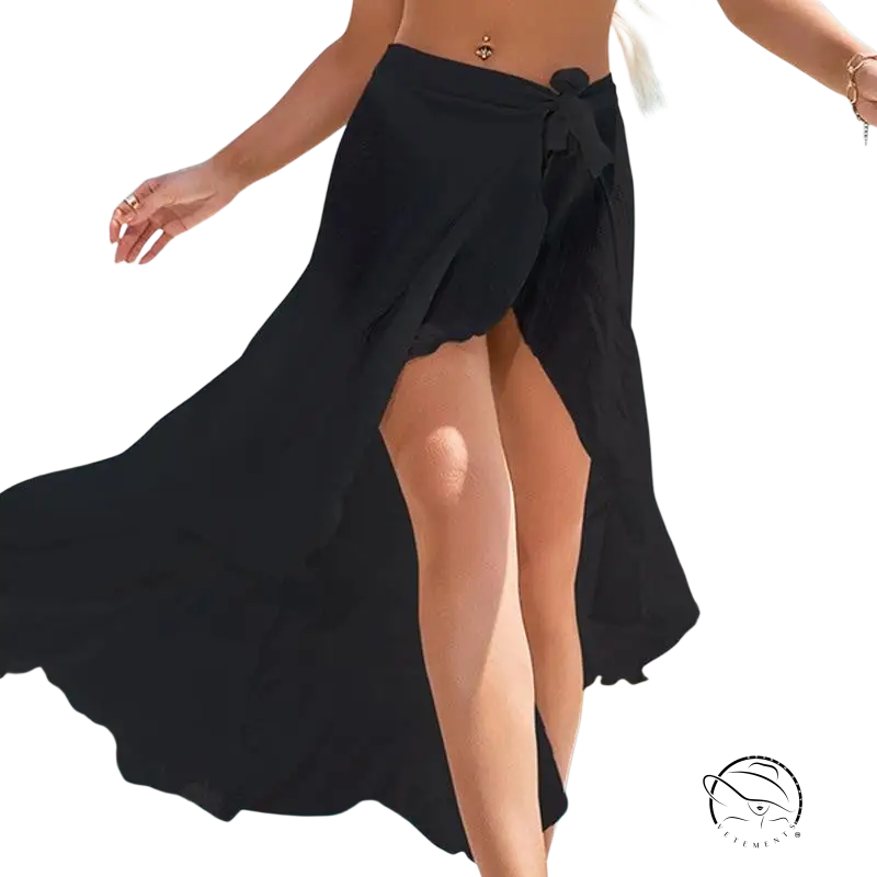 Sky blue boho midi skirt with tie sleeves in lightweight polyester