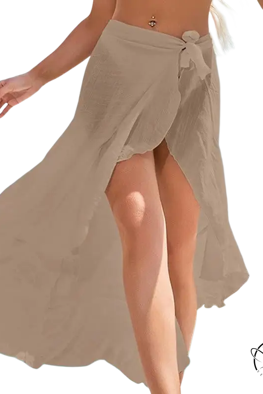 Sky blue boho midi skirt with tie sleeves in lightweight polyester