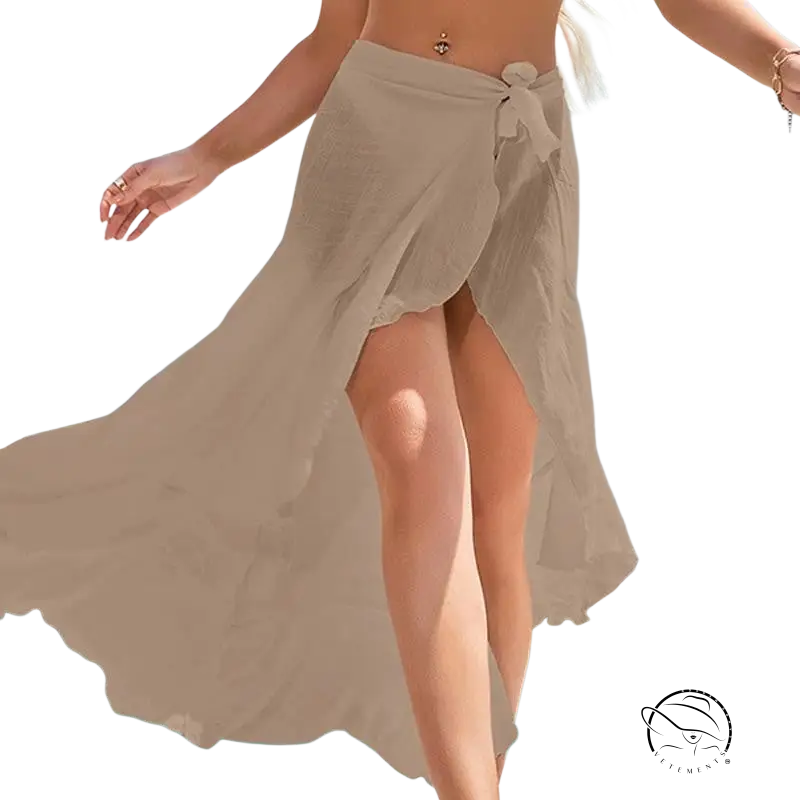 Sky blue boho midi skirt with tie sleeves in lightweight polyester