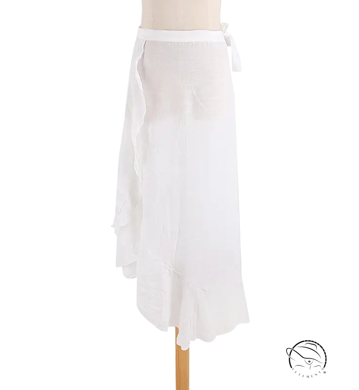 Sky blue boho midi skirt with tie sleeves and sexy lace ruffles