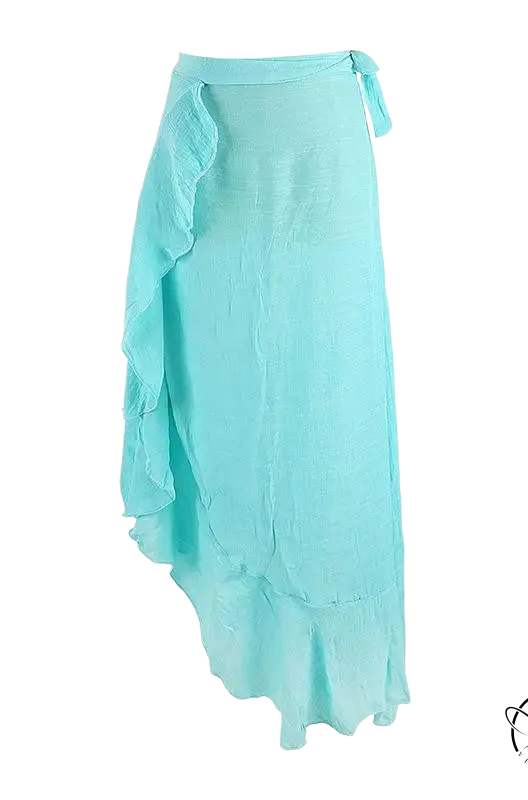 Sky blue boho midi skirt with tie sleeves and ruffled layers