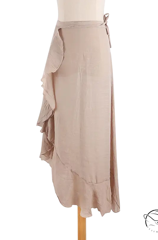 Sky blue boho midi skirt with tie sleeves, ruffles and sexy lace waistband