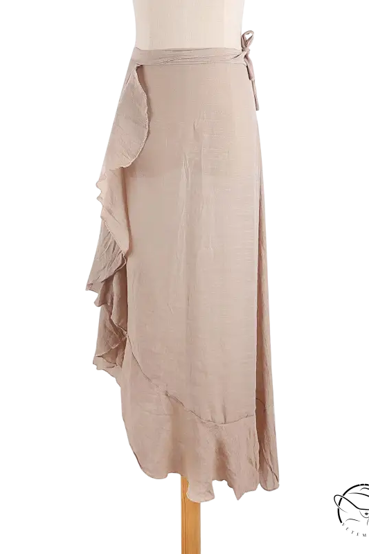 Sky blue boho midi skirt with tie sleeves, ruffles and sexy lace waistband