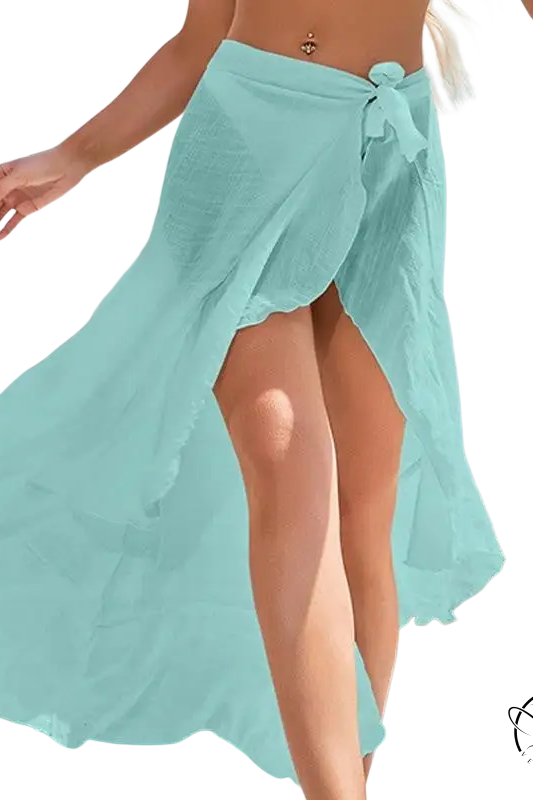 Sky blue boho midi skirt with sexy lace tie sleeves in lightweight polyester