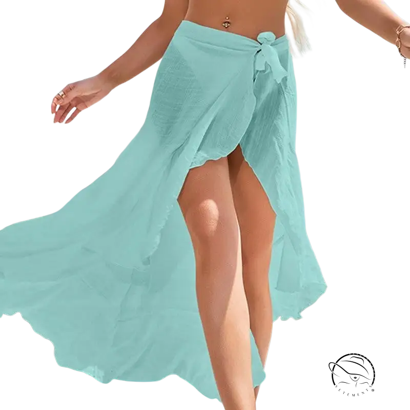 Sky blue boho midi skirt with sexy lace tie sleeves in lightweight polyester