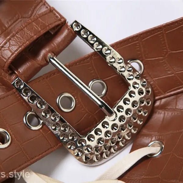 Brown leather belt with decorative silver buckle, perfect for slim fit match vest, free shipping