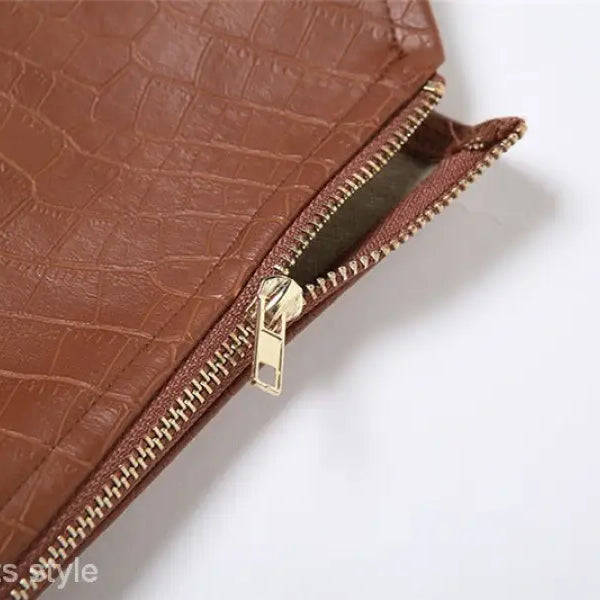 Brown leather wallet with gold zipper, perfect match vest, slim fit style, free shipping