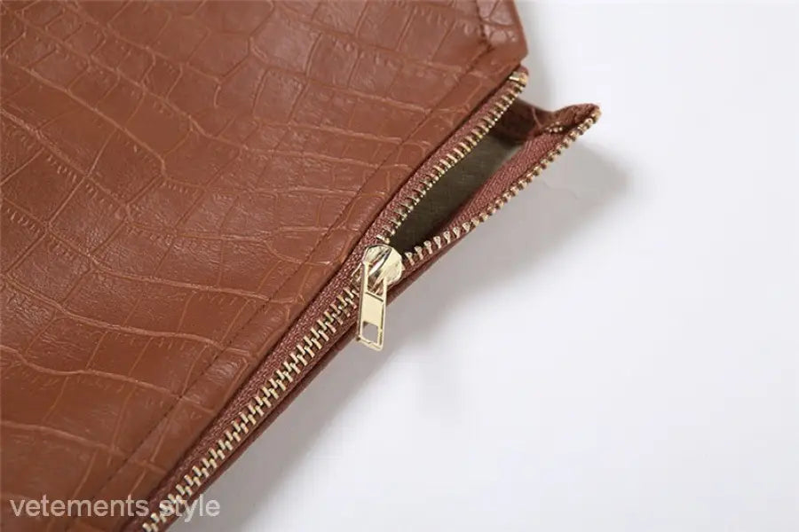 Brown leather wallet with gold zipper, perfect match vest, slim fit style, free shipping