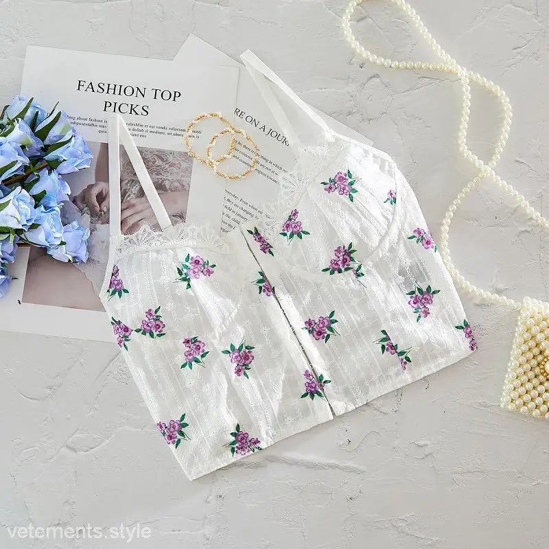 Floral embroidered white lace camisole from Slim Lace Camisole with Tulle Accents