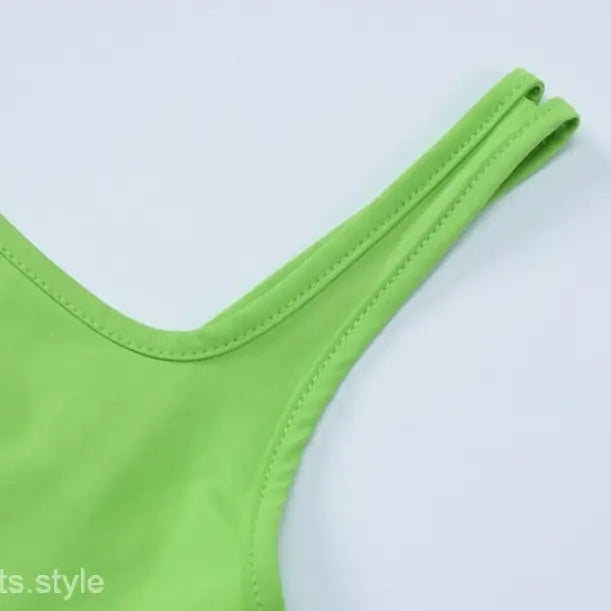 Green tank top with double straps from Slim Polyester Crop Top shorts suit collection