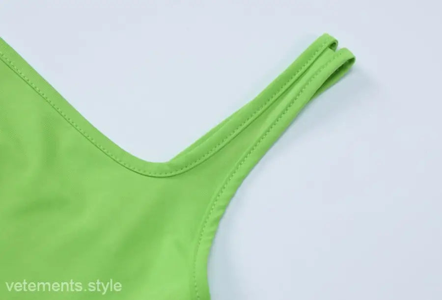 Green tank top with double straps from Slim Polyester Crop Top shorts suit collection