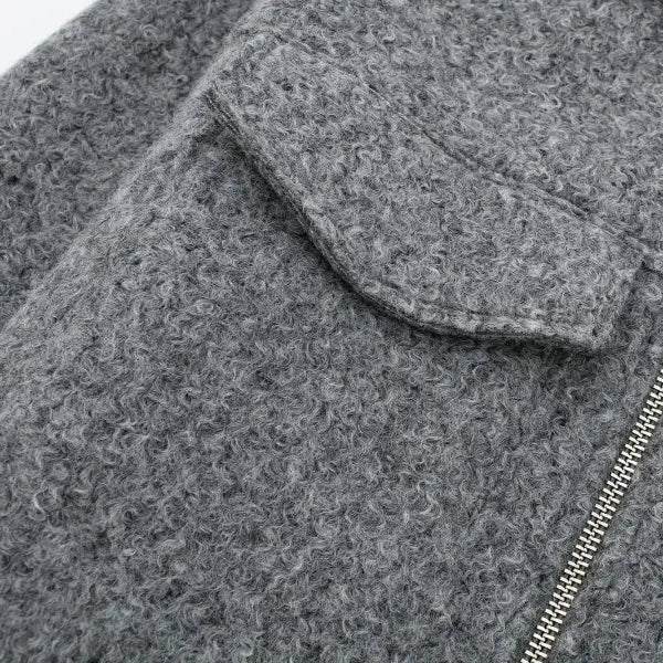 Gray wool coat with zipper and pocket detail from Soft Tweed Jacket with Winter Polo Collar